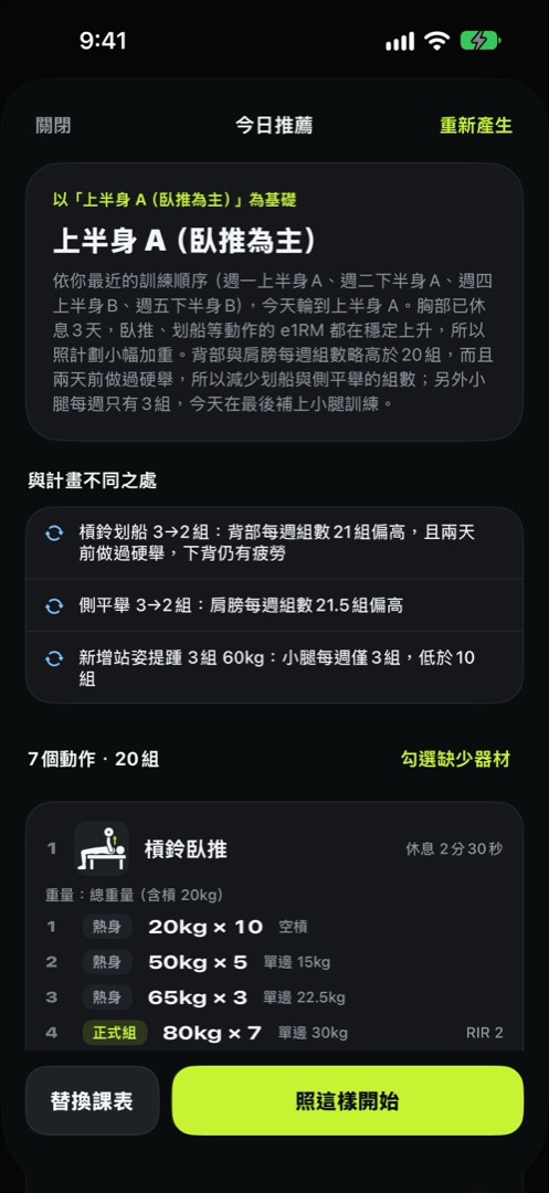 AI 今日推薦：課表以及與原計畫不同之處的清單